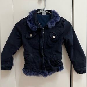 Rita Girl’s Dark Blue Denim Jacket with Faux Fur